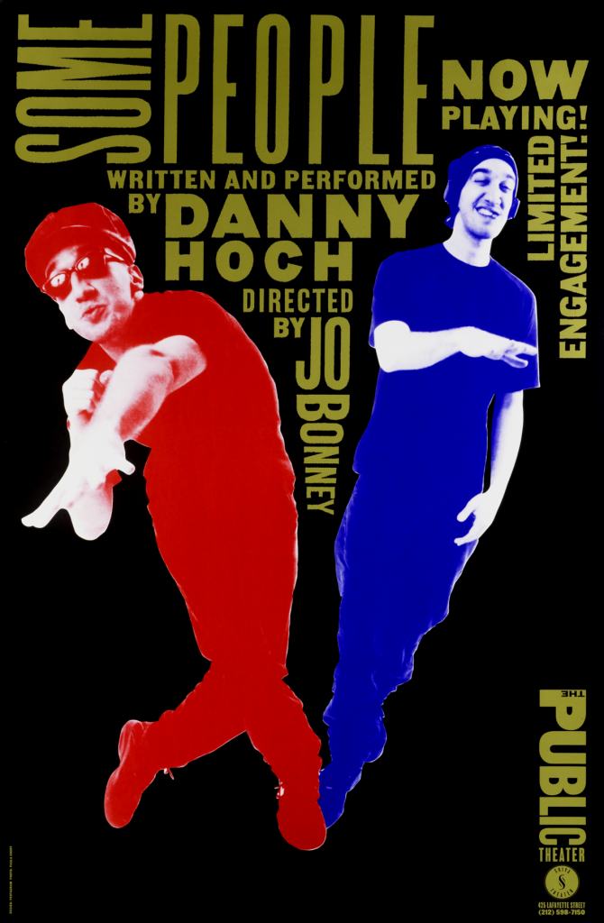 Poster of a blue man juxtaposed with a red man making wild arm gestures.