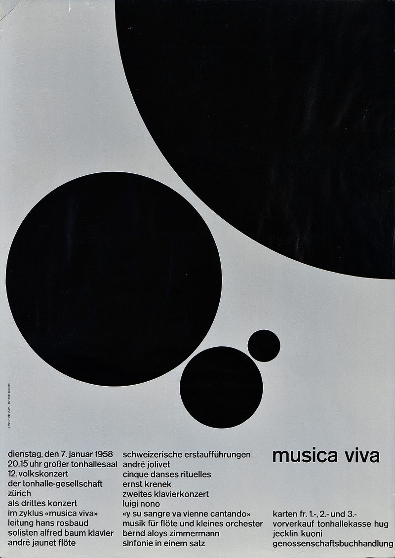type-based poster of four black circles of various sizes on a grey background