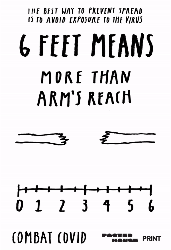 A motion combating covid featuring posters illustrating that 6 feet means the total length of a bicycle.