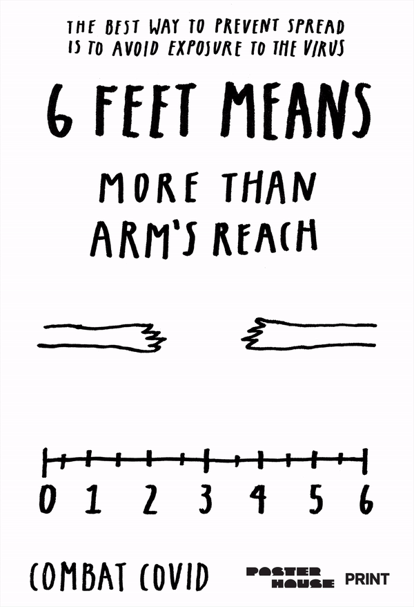 type-based PSA poster that illustrates what six feet apart looks like