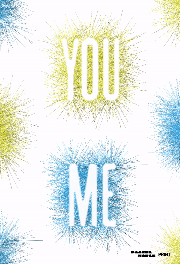 type-based PSA poster of the words you and me over placed over coronavirus particles