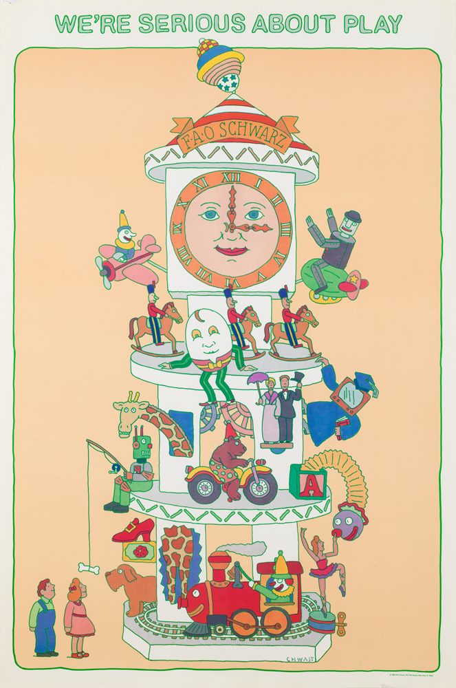 An illustrational poster of a live toy set titled, 