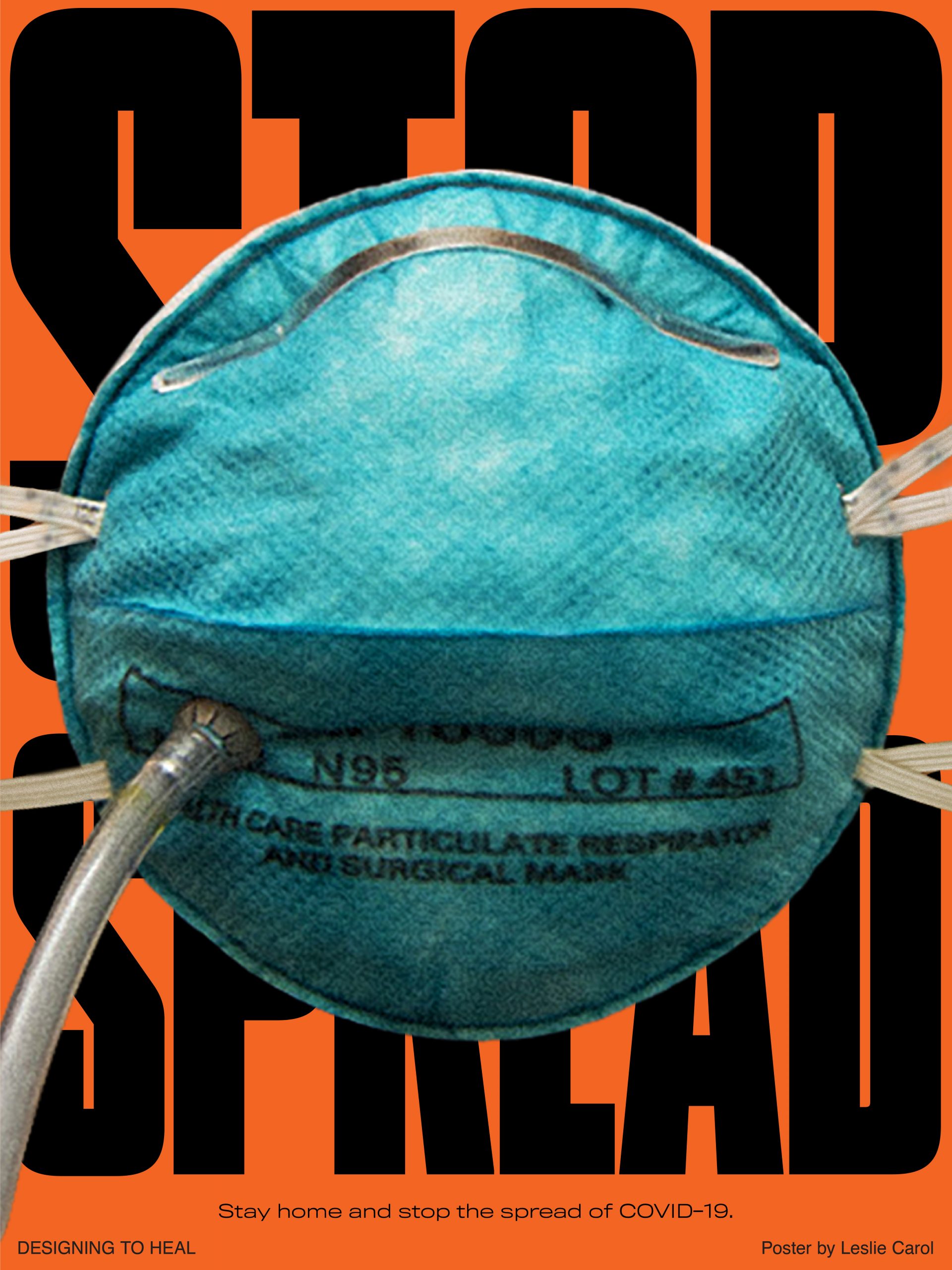 poster of a N95 mask almost completely covering the words Stop The Spread