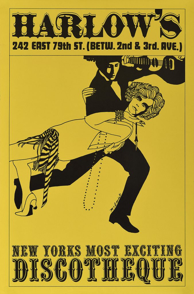 An illustrational poster of a man and woman dancing.