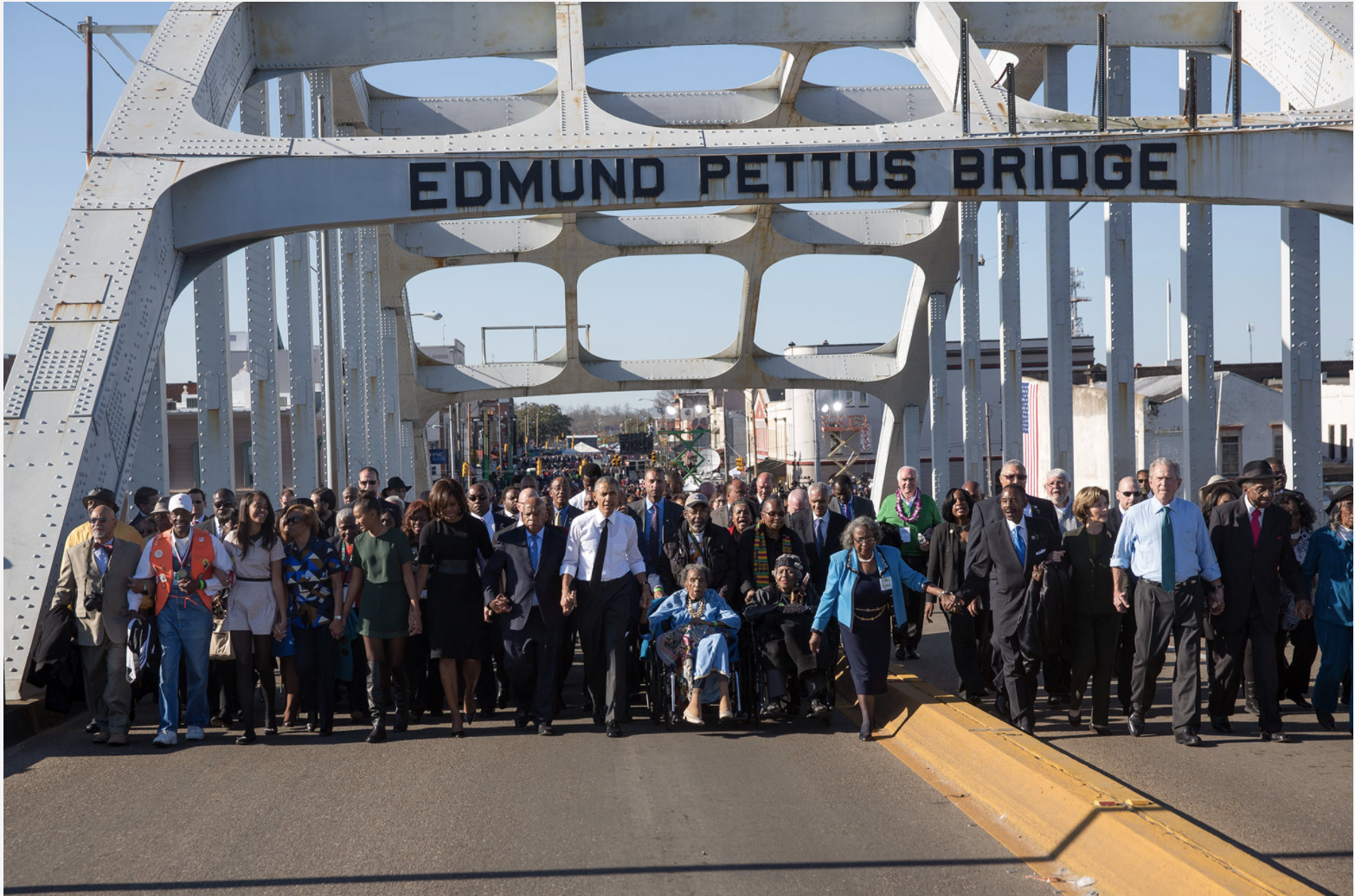 Original marchers from Bloody Sunday and the other marches to Montgomery honor the 50th anniversary of the protests with President Obama and his family. Photo credit: Lawrence Jackson/Official White House Photo