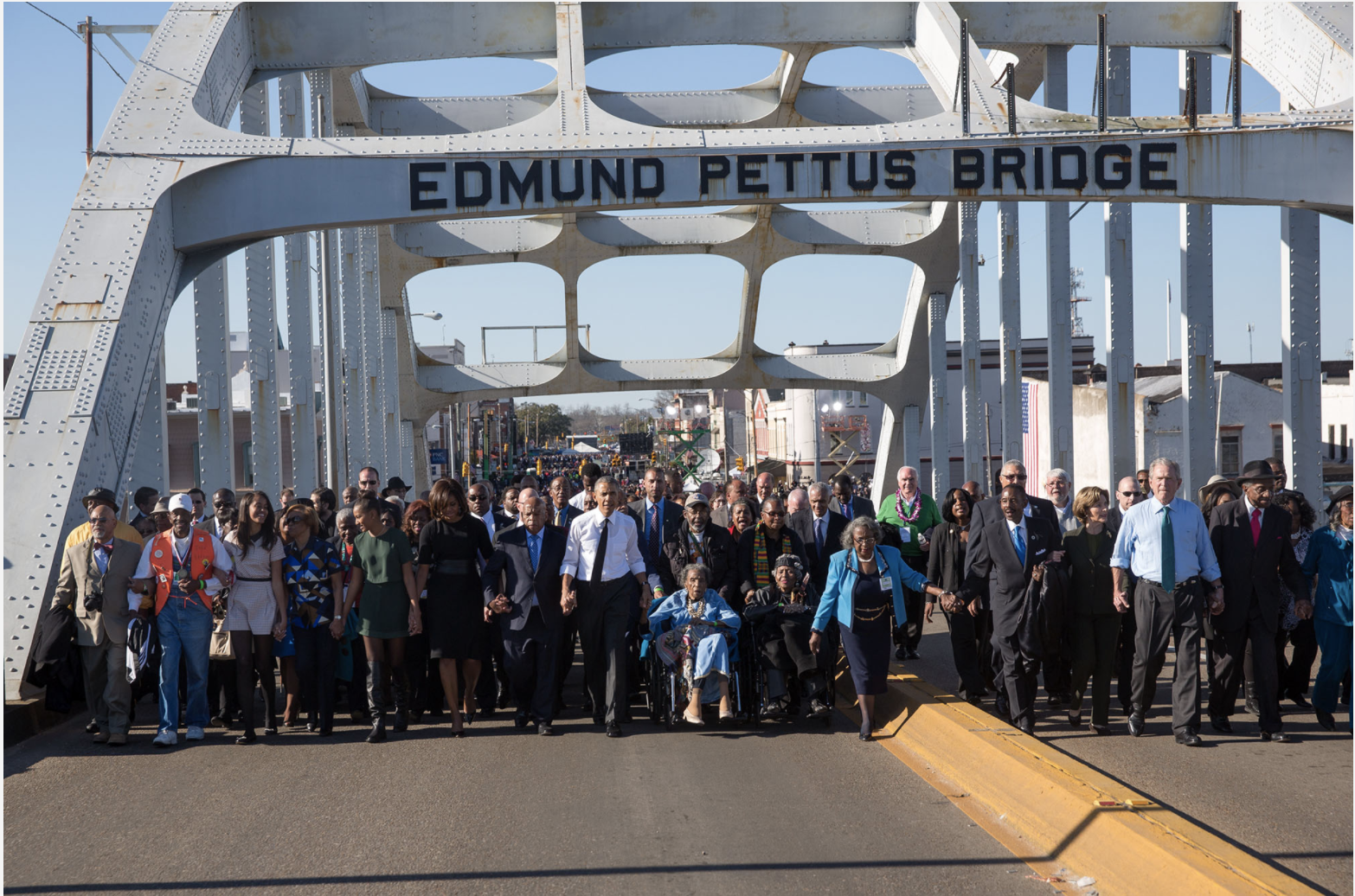 Original marchers from Bloody Sunday and the other marches to Montgomery honor the 50th anniversary of the protests with President Obama and his family. Photo credit:  Lawrence Jackson/Official White House Photo