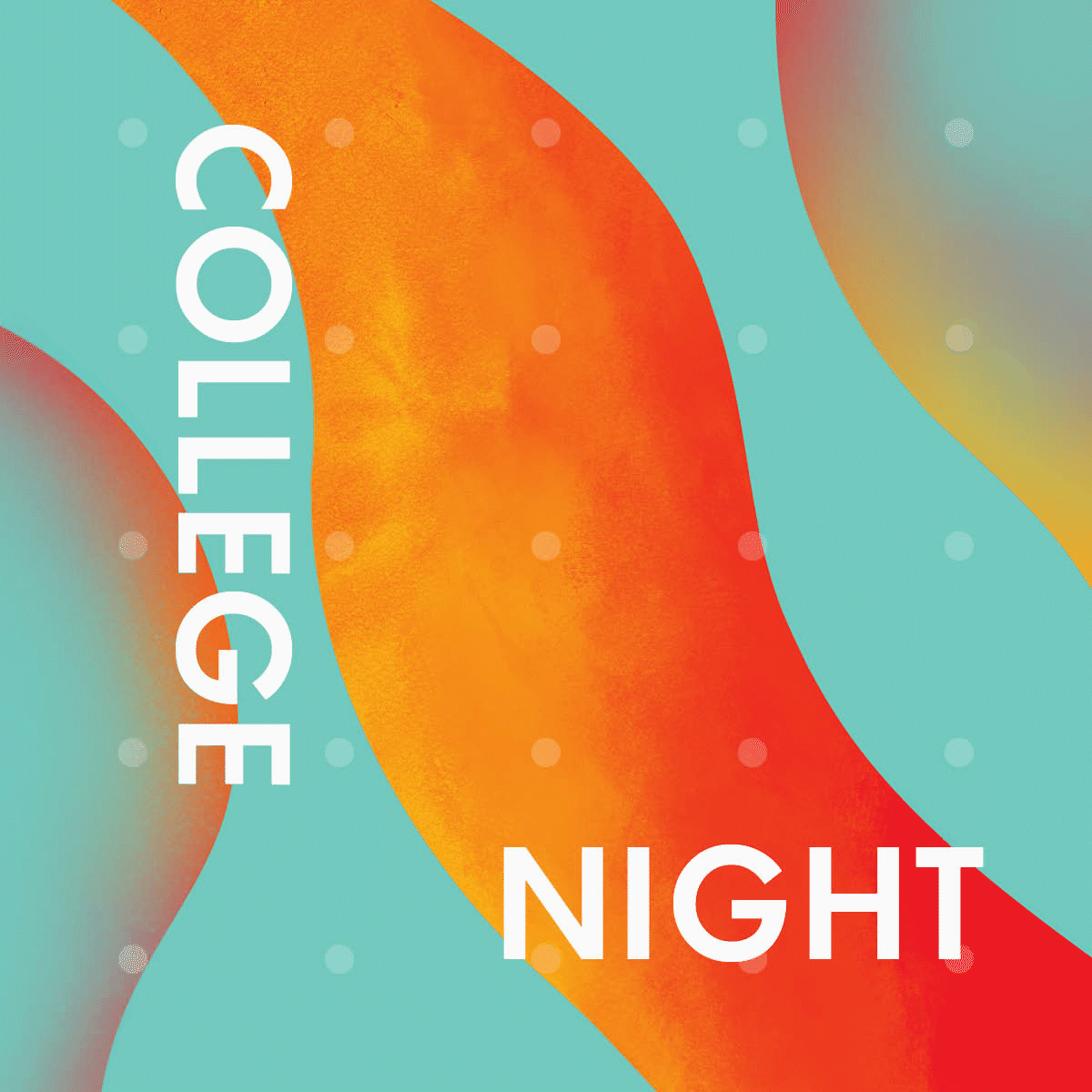 A motion graphic in teal and orange waves announcing college night in white text.