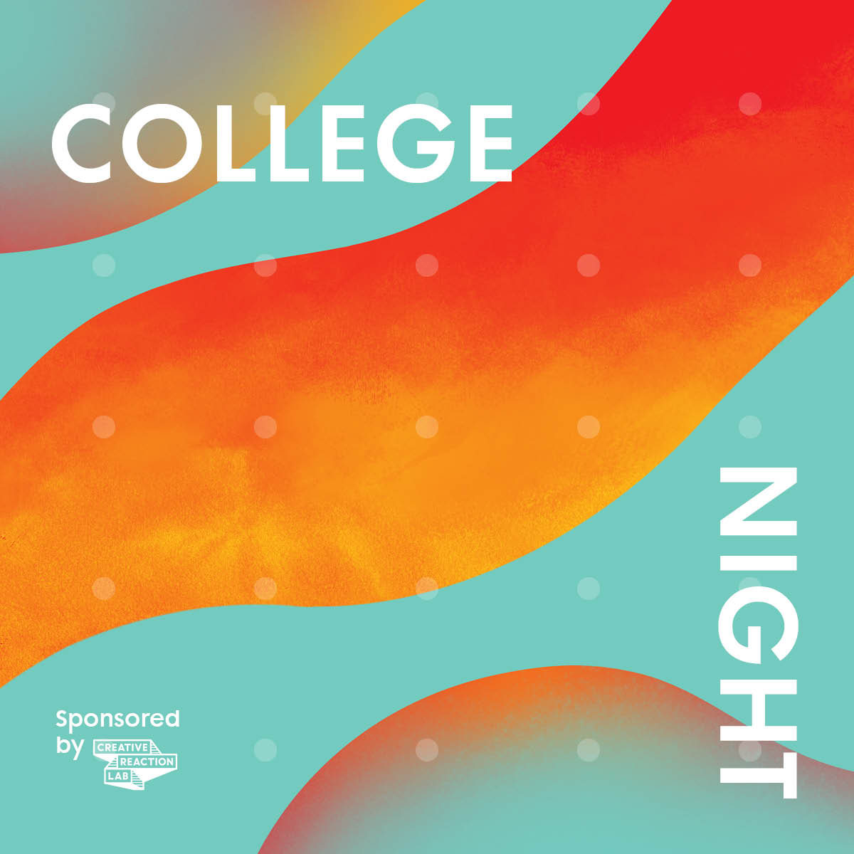 Teal and orange waves announcing college night in white text.