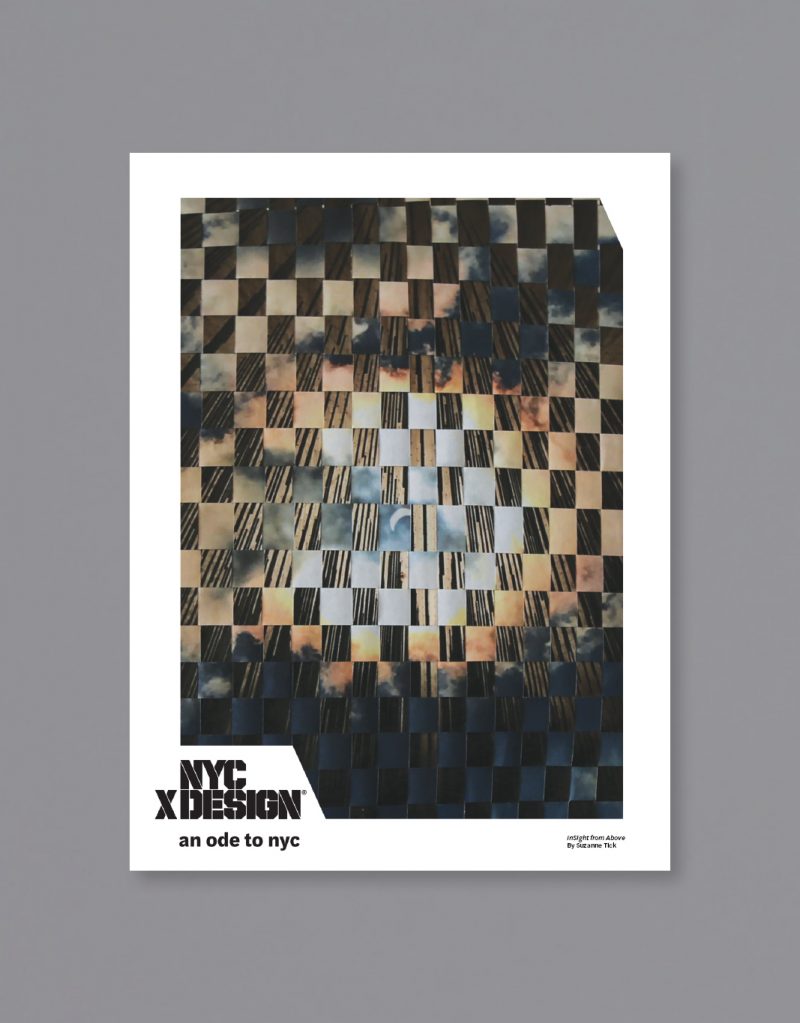 A poster with a checkerboard pattern the sky, the moon, and inky straight lines. composited together.