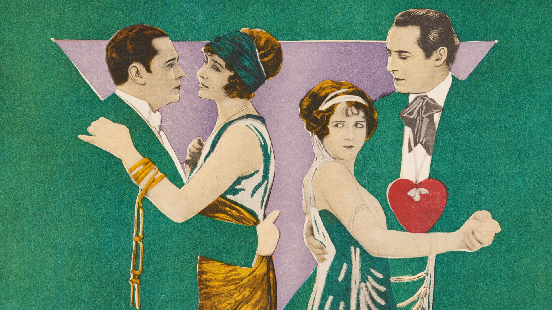 A cropped poster of two 1920s couples dancing while one partner looks on disapprovingly at the other two.