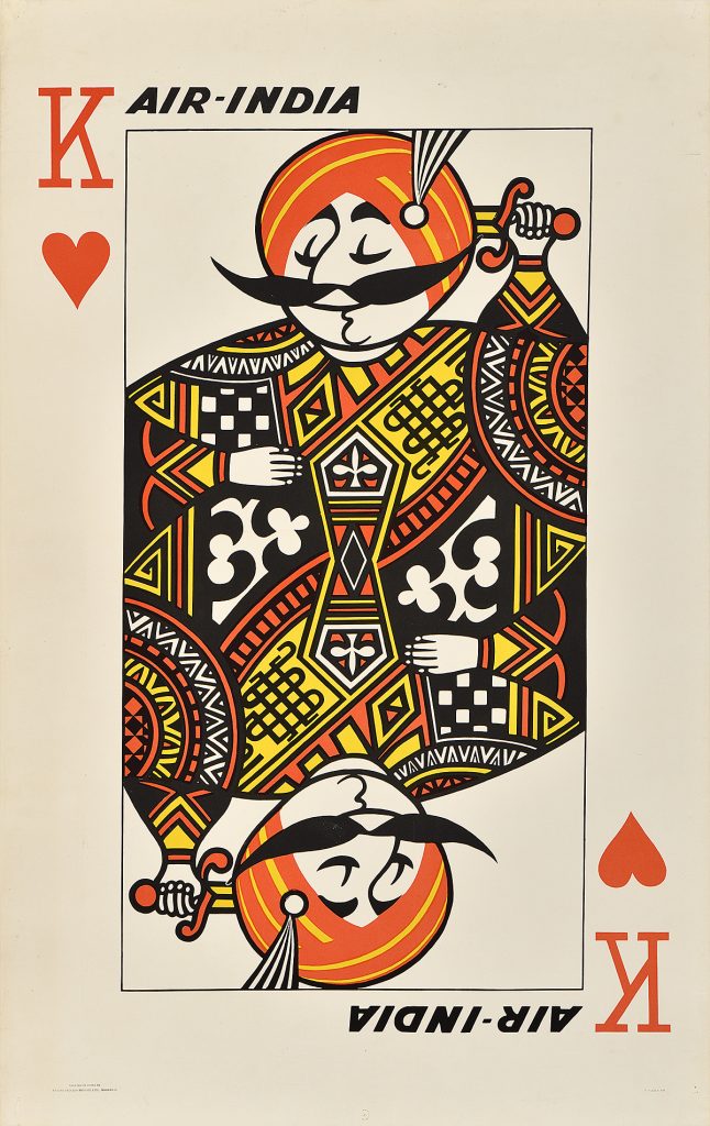 Lithographic poster of the maharaja as a king of hearts playing card