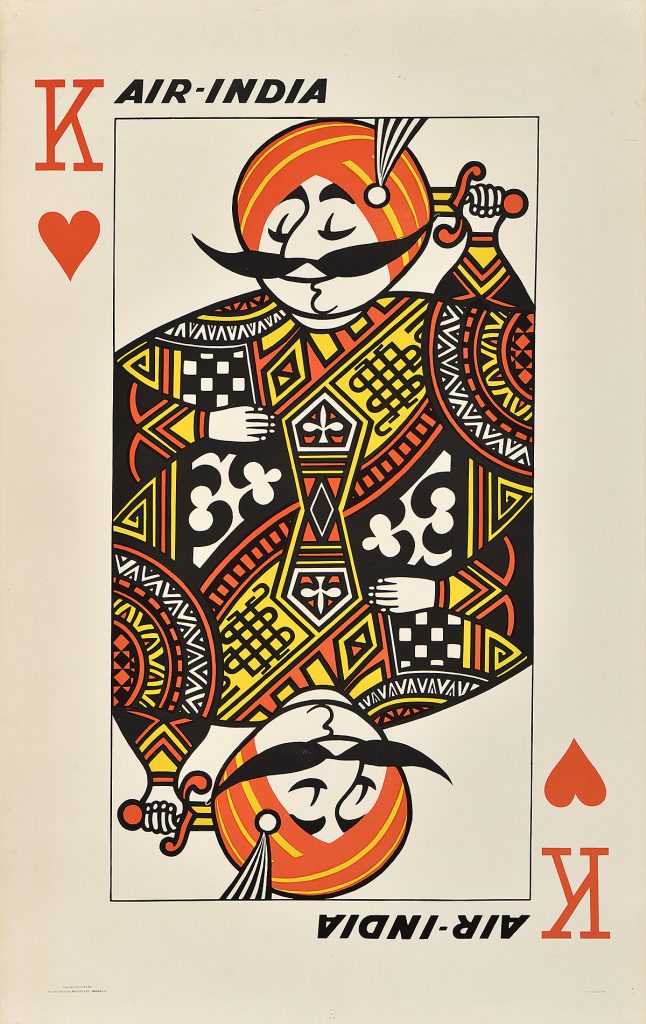 Lithographic poster of the maharaja as a king of hearts playing card