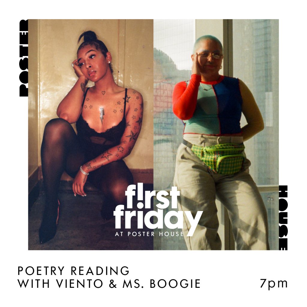 two photographs of two different trans performers, on the left featuring ms. boogie and the right featuring viento. Text reads 
