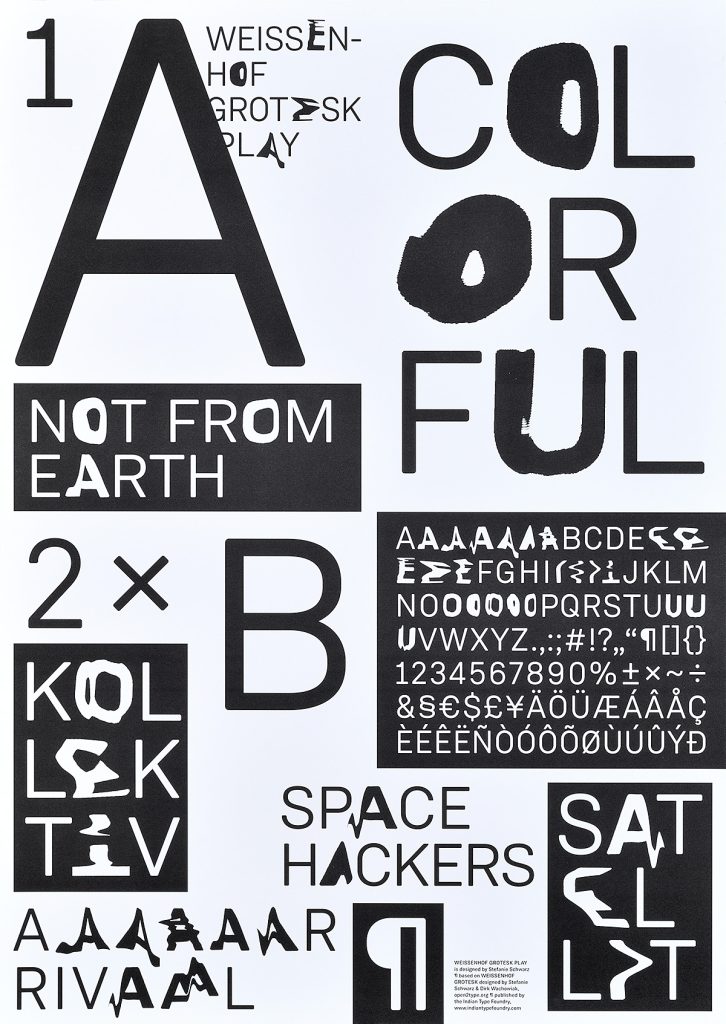 Offset poster of a digitally produced alphabet rendered in black on a white background.