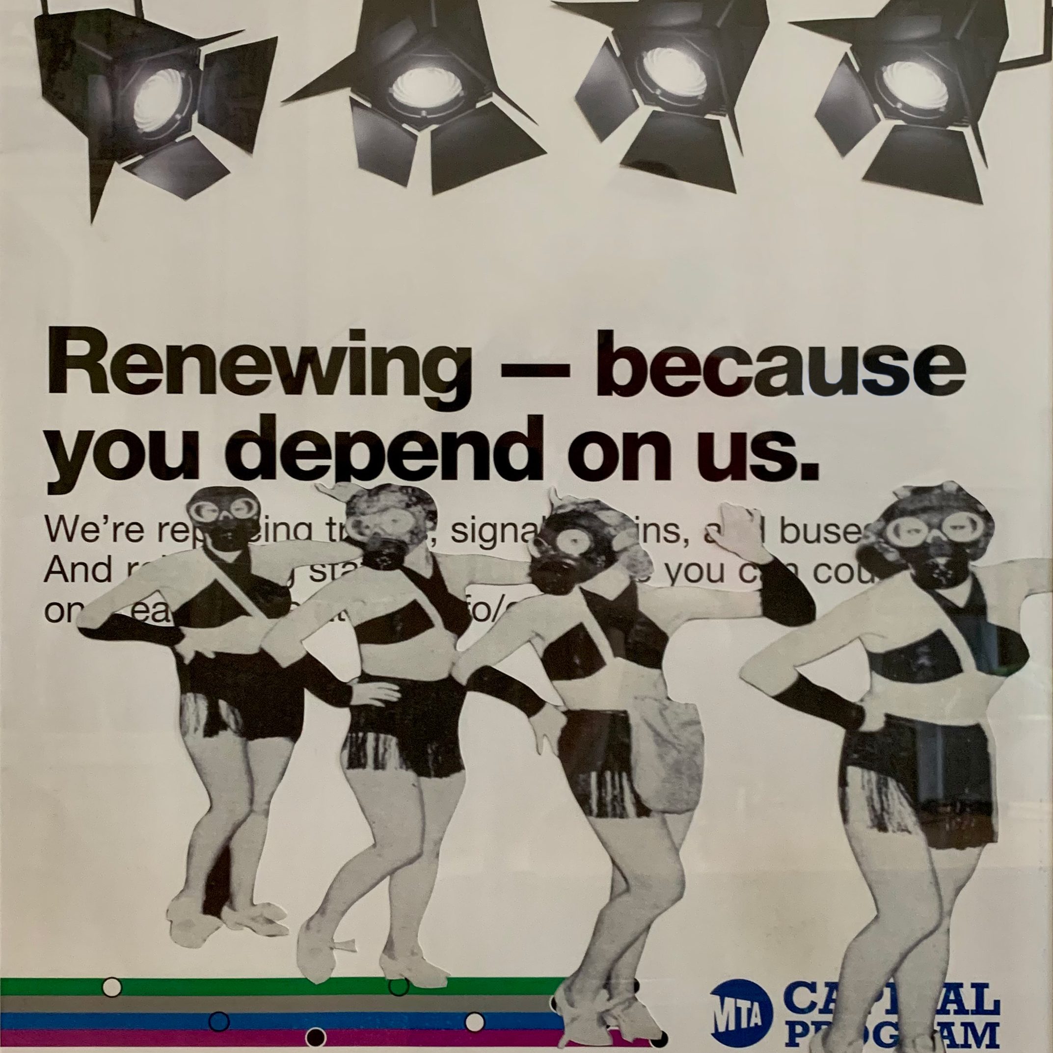 A poster image of a group of women dancing in front of an MTA notice