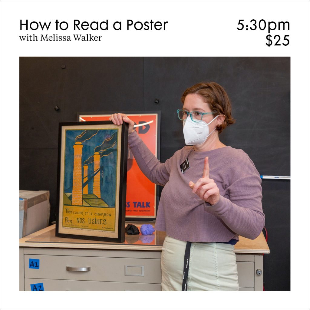a graphic featuring a photograph of a woman pointing at a poster