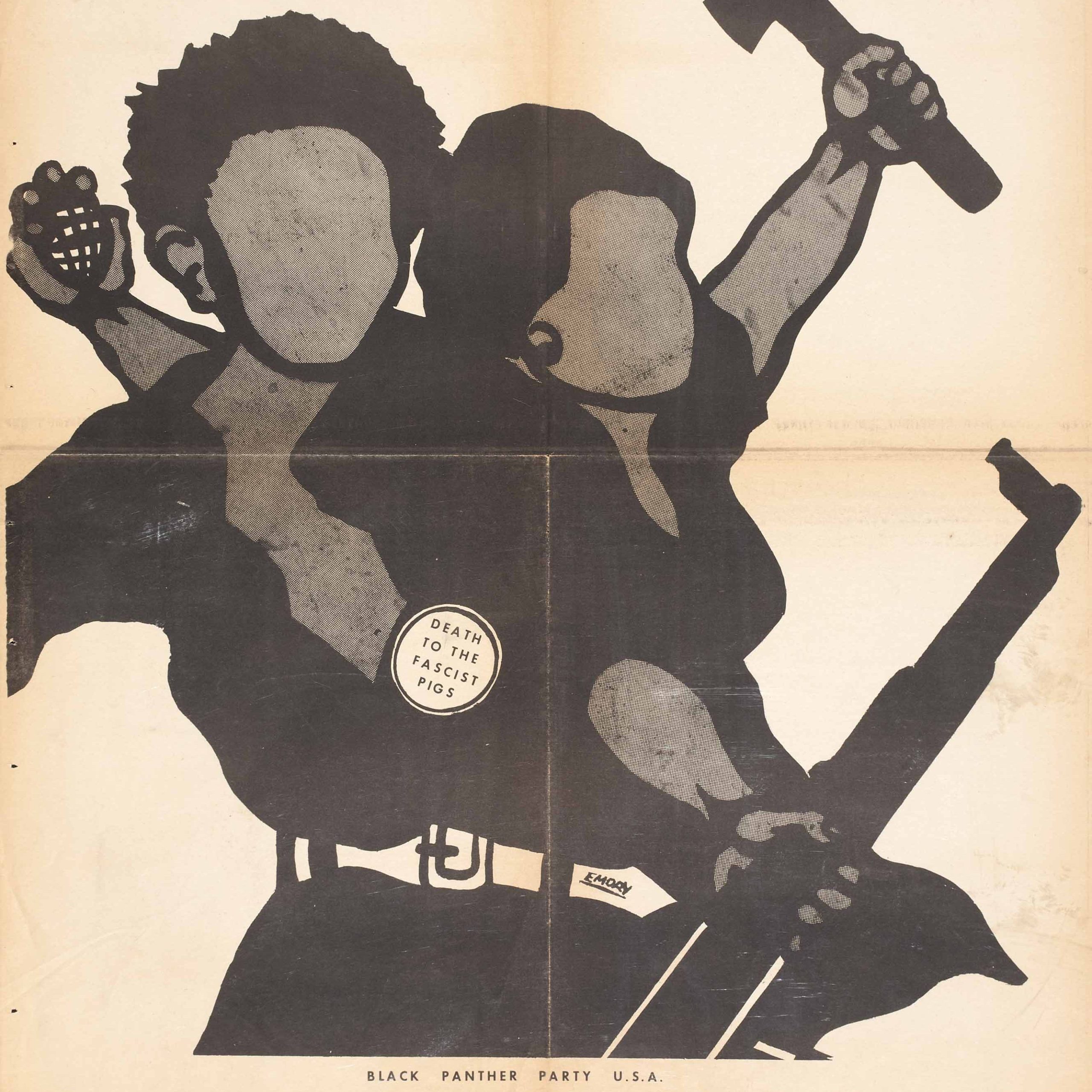 A poster image of two Black, female figures holding a rifle and a hatchet.