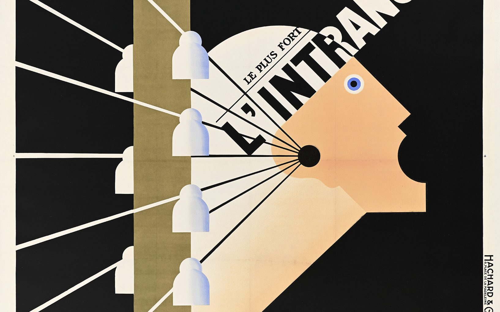 Poster of a screaming face surrounded by telephone wires.