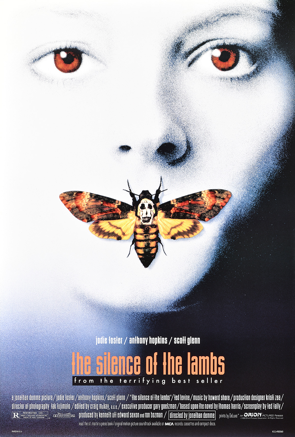 Poster of a ghostly face with a death's head moth over the mouth.