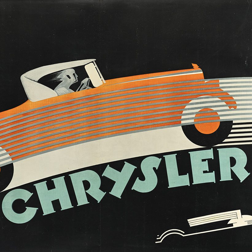 An image of a Chrysler car driving across a black background