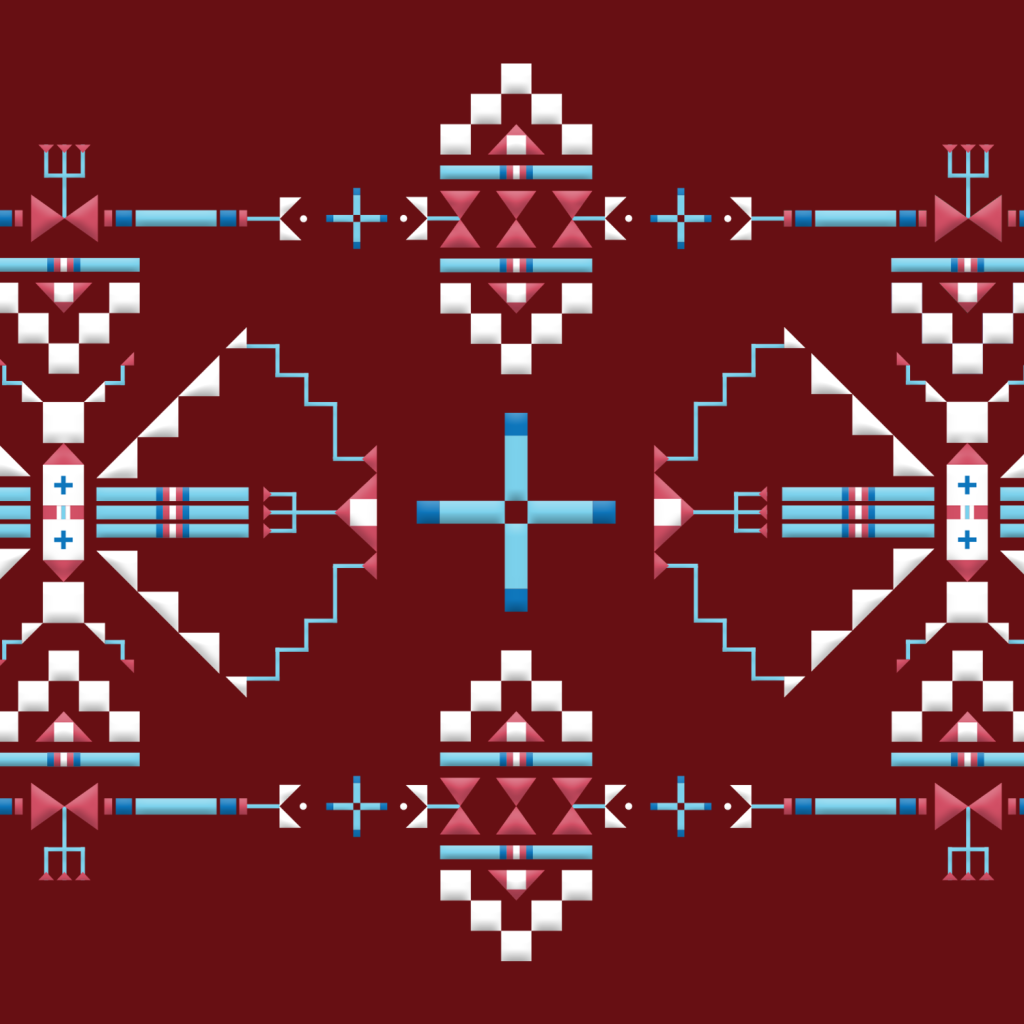A digital image of a maroon, blue, and white design pattern
