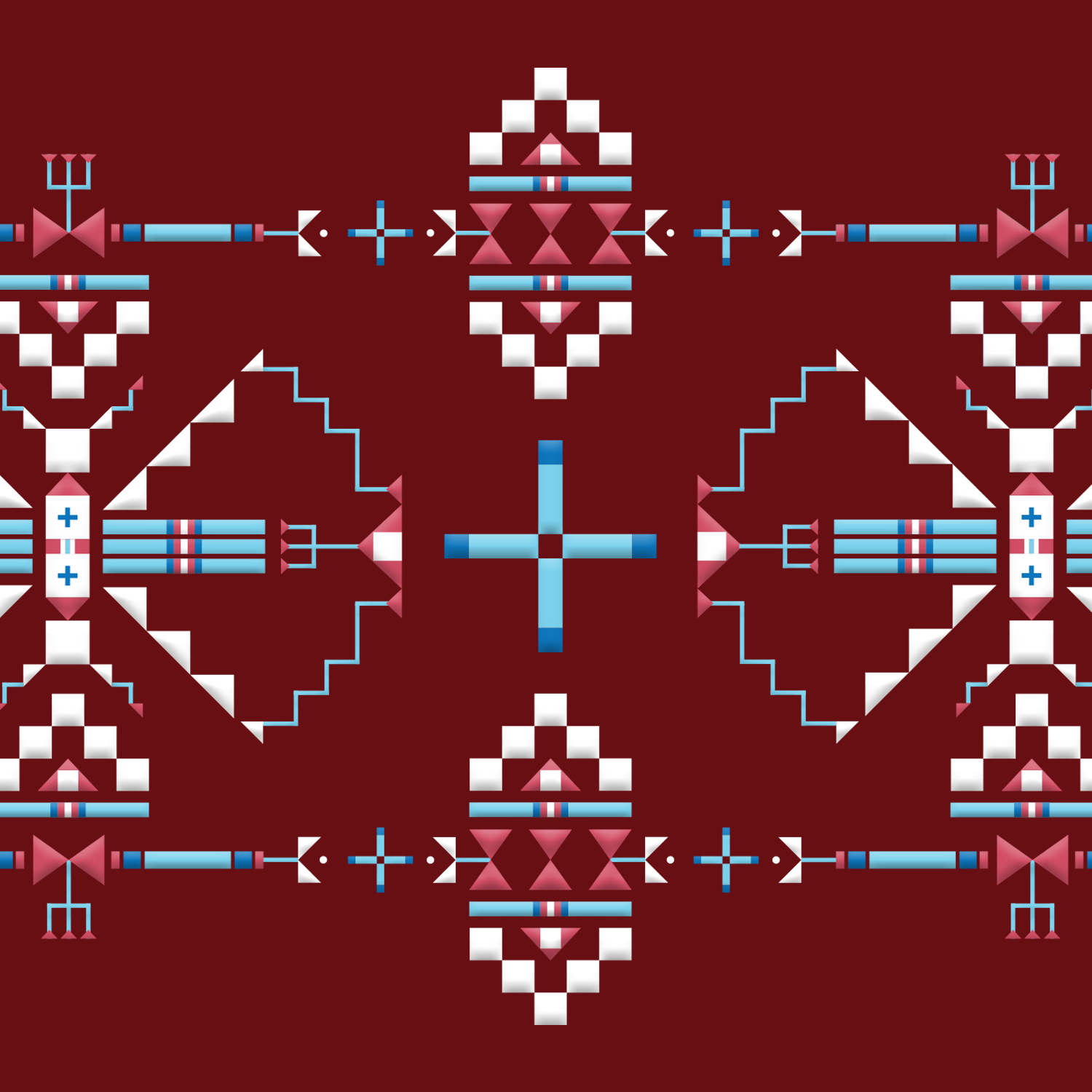 A digital image of a maroon, blue, and white design pattern