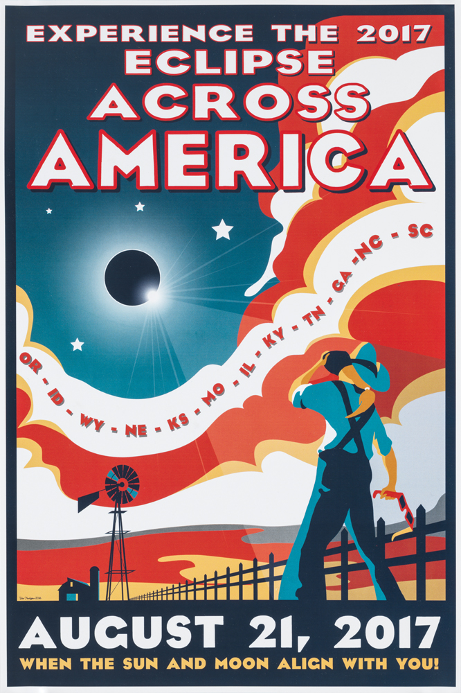 Poster of a man looking at the solar eclipse.