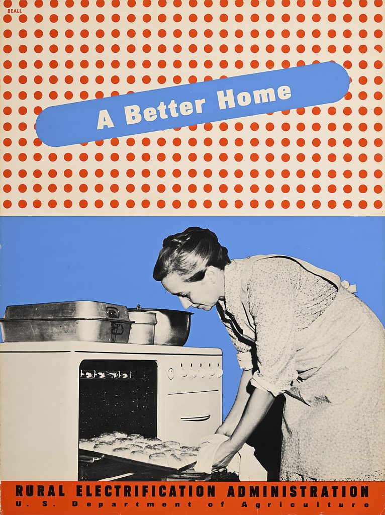 Poster of a woman opening an oven and baking.