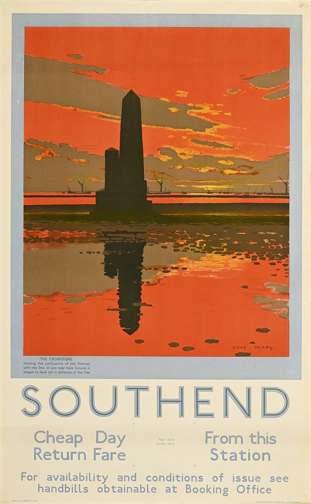 Poster of a monument backlit in orange by a dramatic sunset.