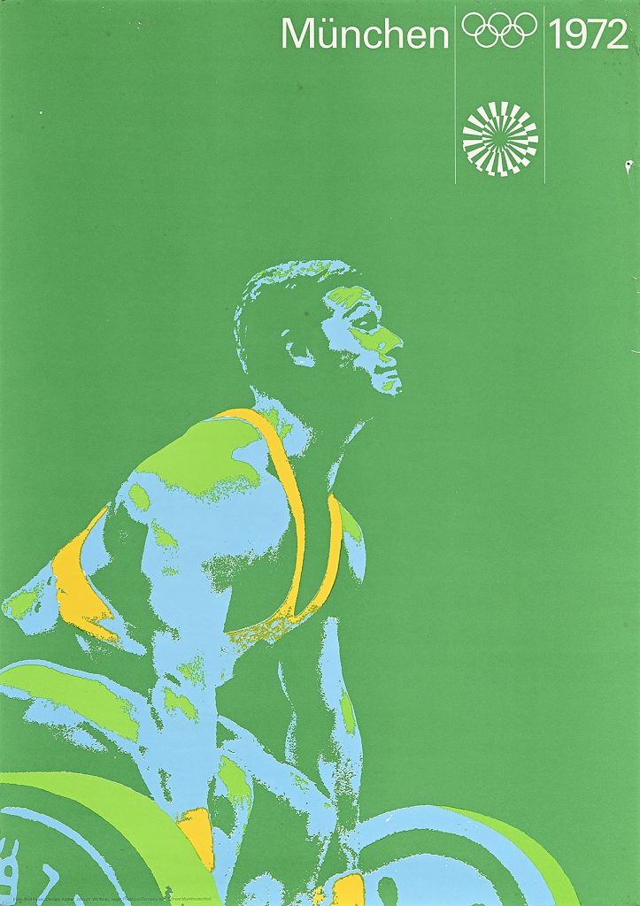 Poster of an athlete lifting a very heavy weight on a green background.