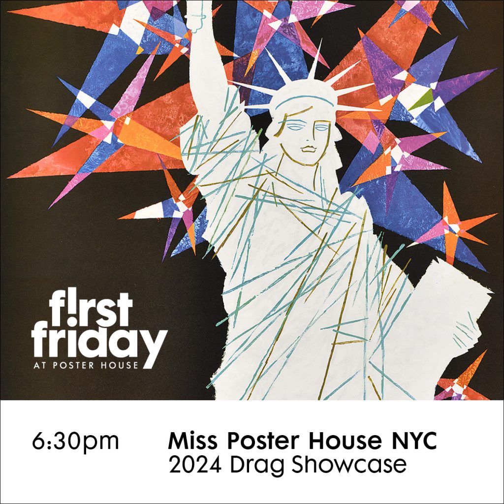 a cropped poster featuring a stylized statue f liberty in front of an explosion of stars with event information.