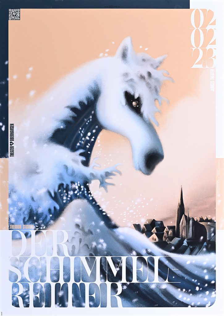 Poster of a horse head made out of a giant wave.