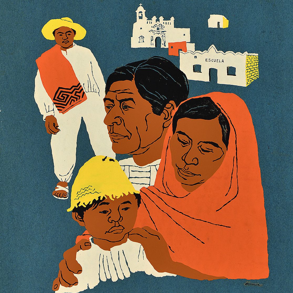 A poster depiction of a Latinx family