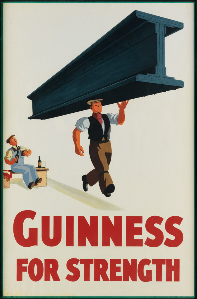 Poster of a man lifting a steel girder with a single hand.