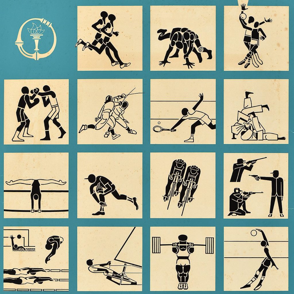 A poster depicting various icons representing sporting events