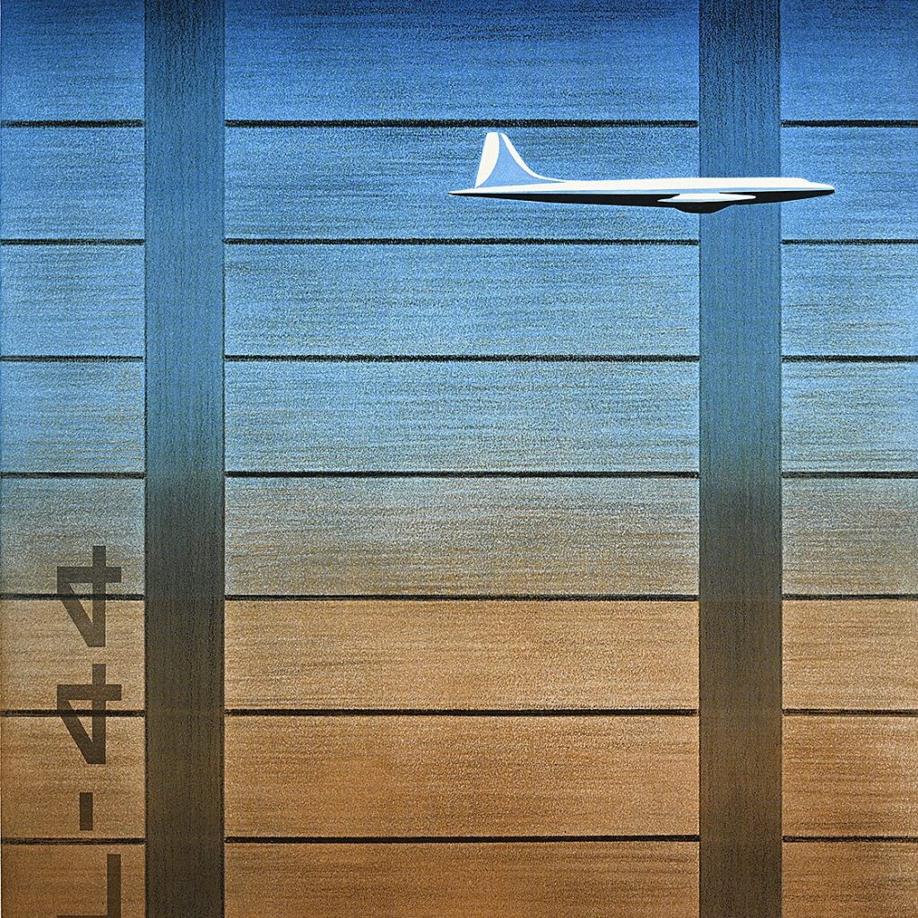 A poster image depicting a nuclear plane flying across a gradient sky