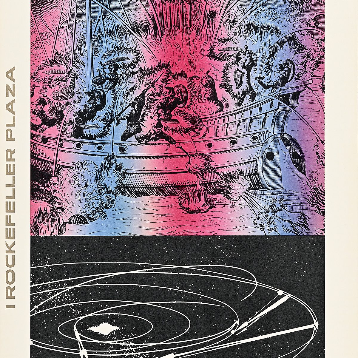 A poster depiction of several multicolored images