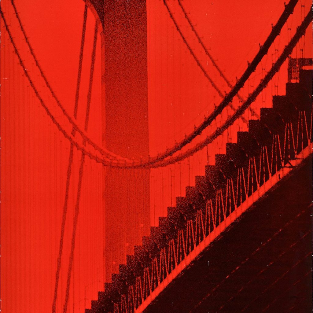 A red tinted poster of the Verrazano-Narrows Bridge.