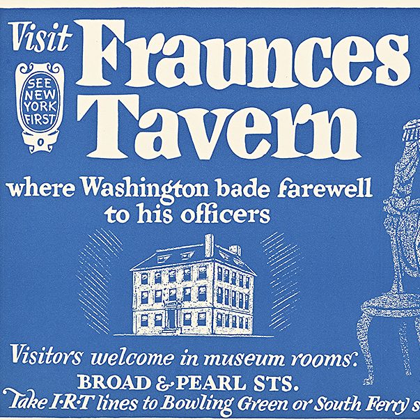 A stylized poster image of a Faunces Tavern and President George Washington.