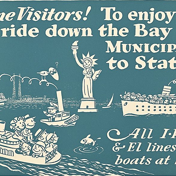 A poster image interpretation of people riding the Staten Island Ferry