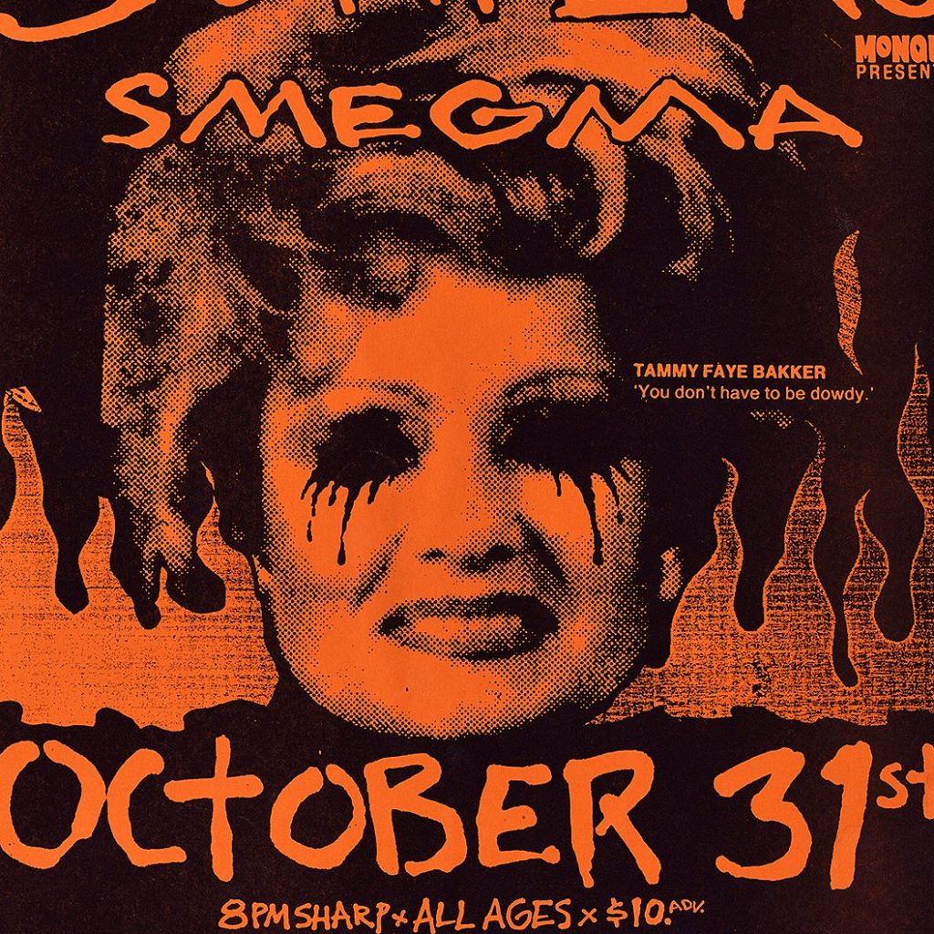 A poster image of Tammy Faye Baker with orange lettering detailing event informatio