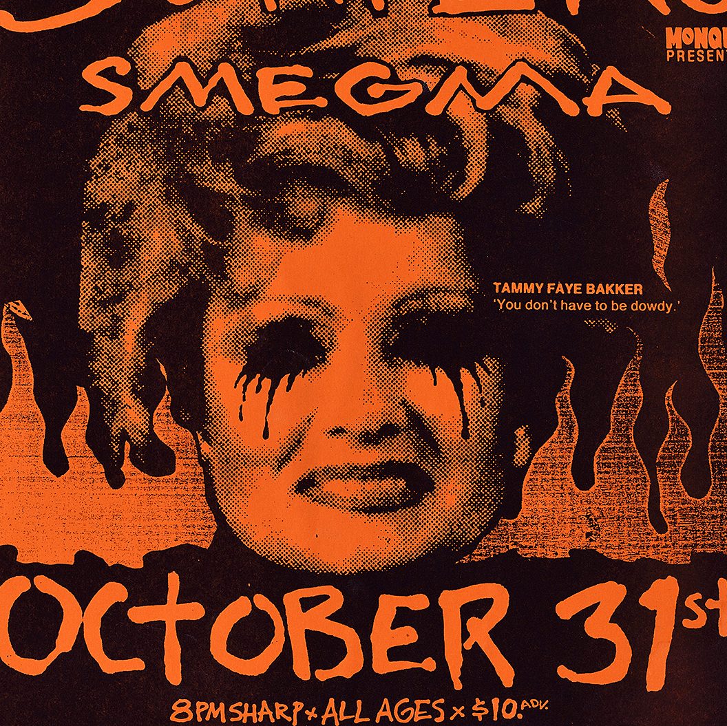 A poster image of Tammy Faye Baker with orange lettering detailing event informatio