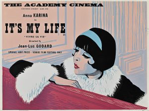 Poster of a young woman wearing a headband, leaning on the back of a couch looking sad.