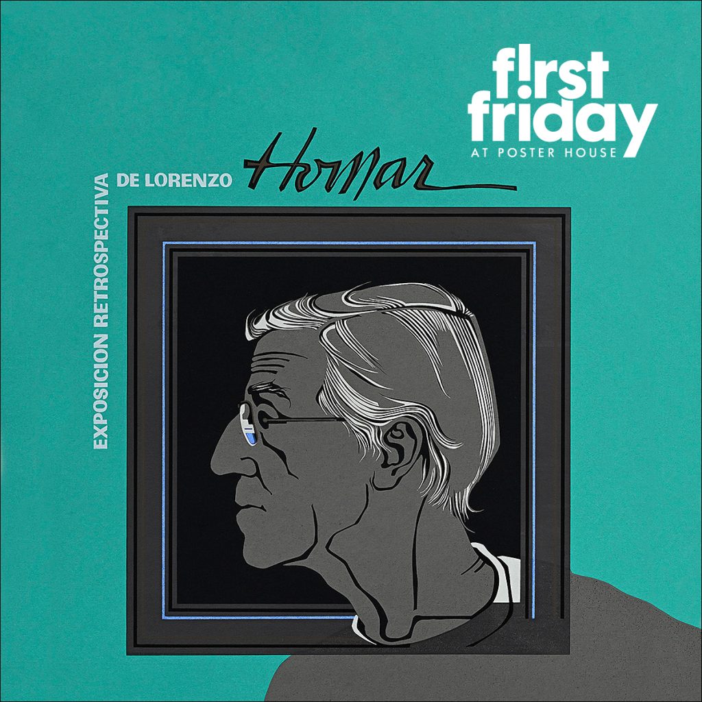 A stylized poster image of the side profile of a man in a gray box against a teal background