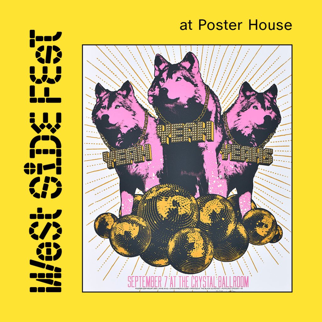 A digital yellow square and a multicolored image with black lettering