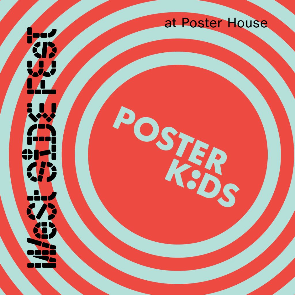 A digital red and teal square and a multicolored image with black lettering