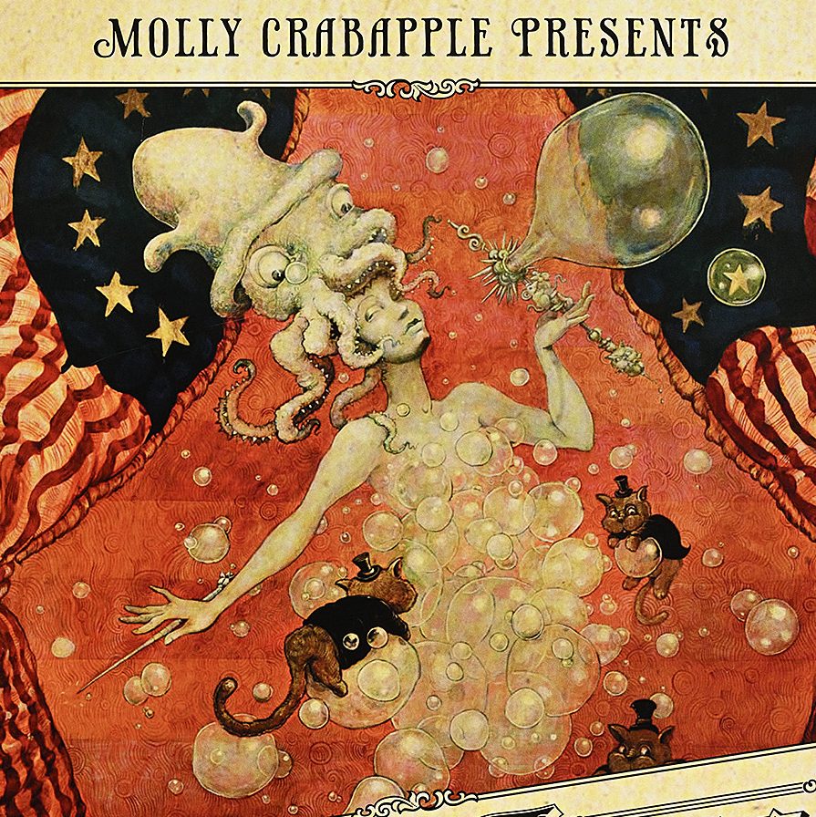 Poster featuring female figure covered in soap bubbles with an octopus on her head