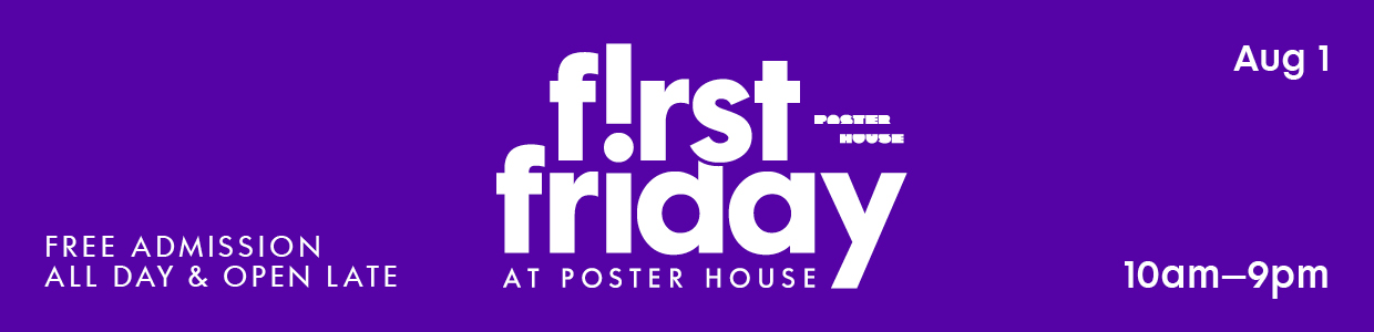 First Friday logo in white displayed against purple background