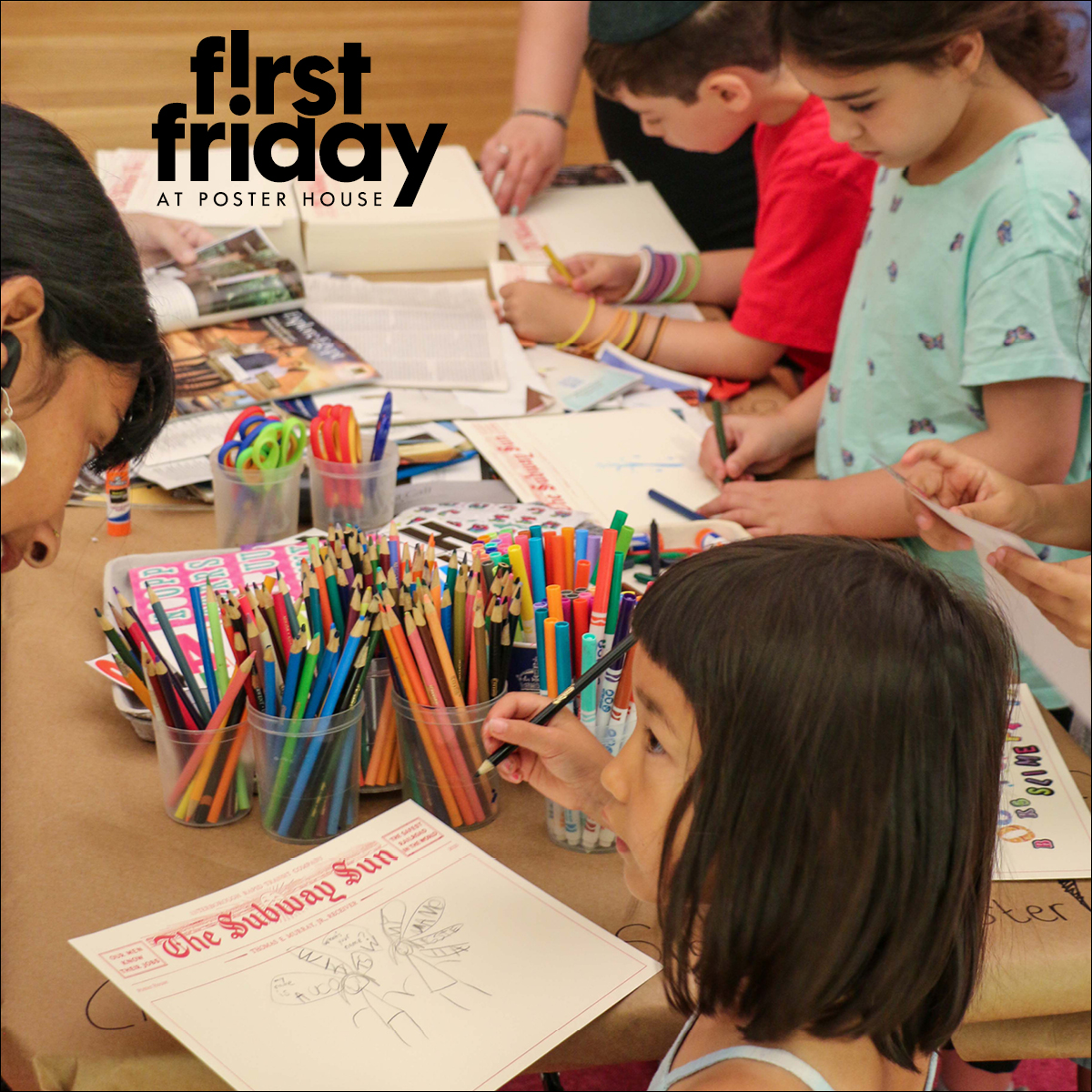 Children in a hands-on workshop focused on Subway Sun exhibition