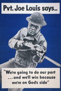 Poster of a black soldier in combat.